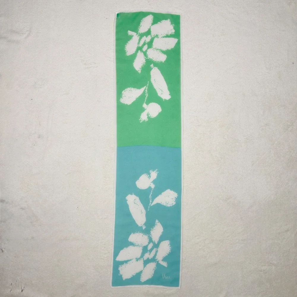 Vintage Vera Neumann Chiffon Scarf Signed‎ Green Blue Floral Print 40